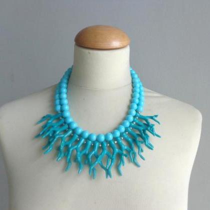 Turquoise Blue Coral Branch Statement Necklace