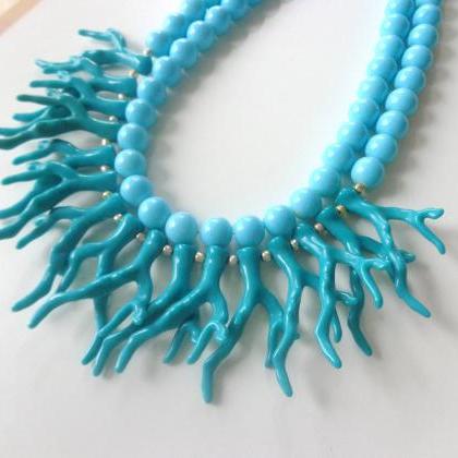 Turquoise Blue Coral Branch Statement Necklace
