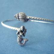 Silver Mermaid cuff bracelet with a seashell wrap style