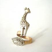 giraffe ring with a leaf wrap ring, adjustable ring, anaimal ring