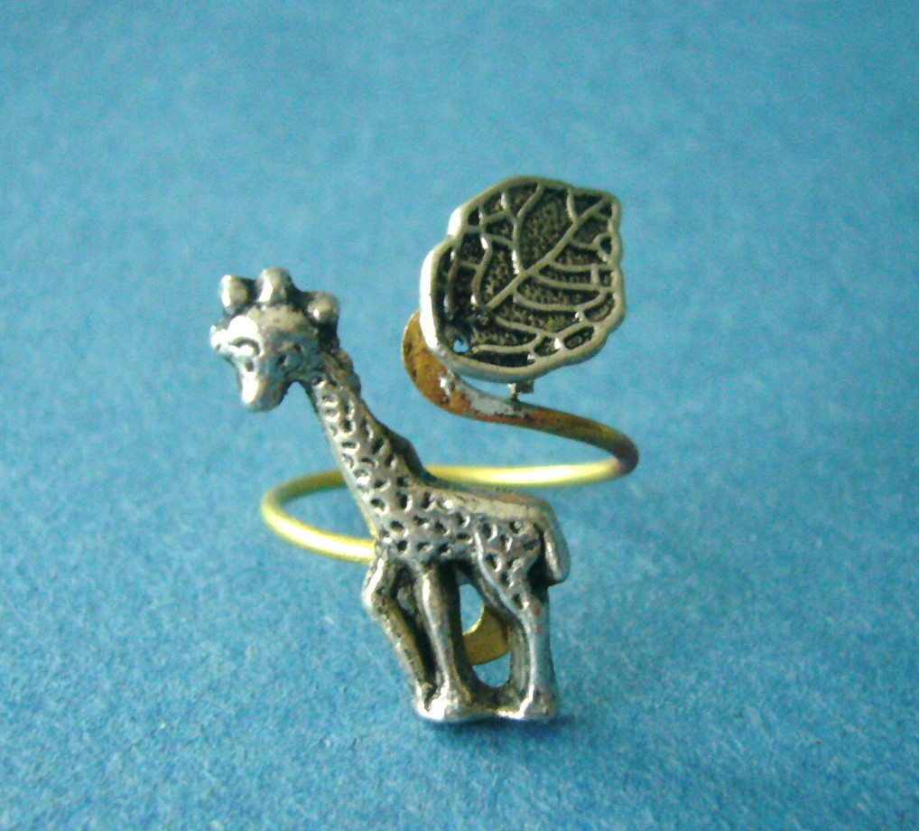 Giraffe Ring With A Leaf Wrap Style, Adjustable Ring, Animal Ring
