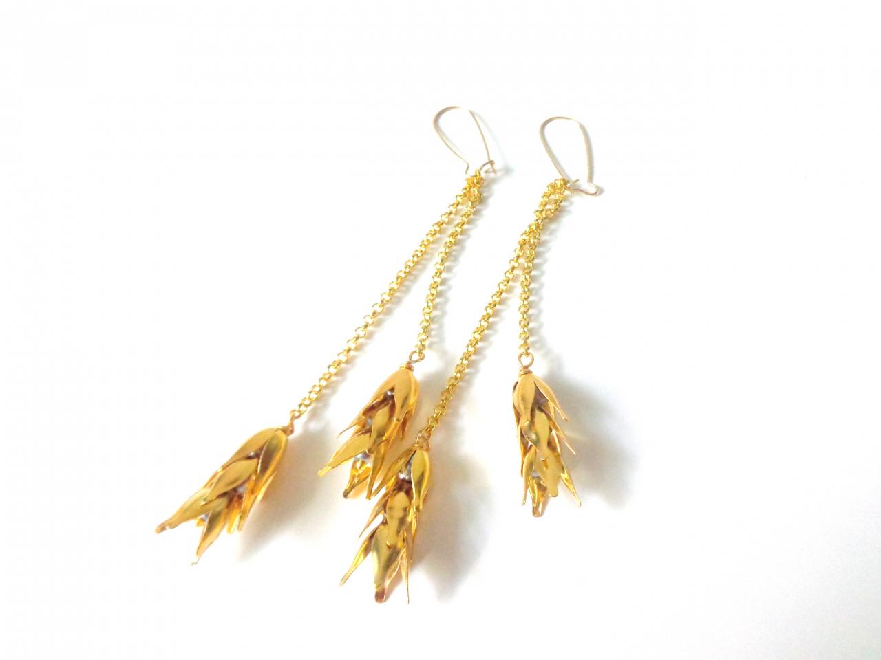 Wheat Dangle Earrings, Gold Wheat Earrings