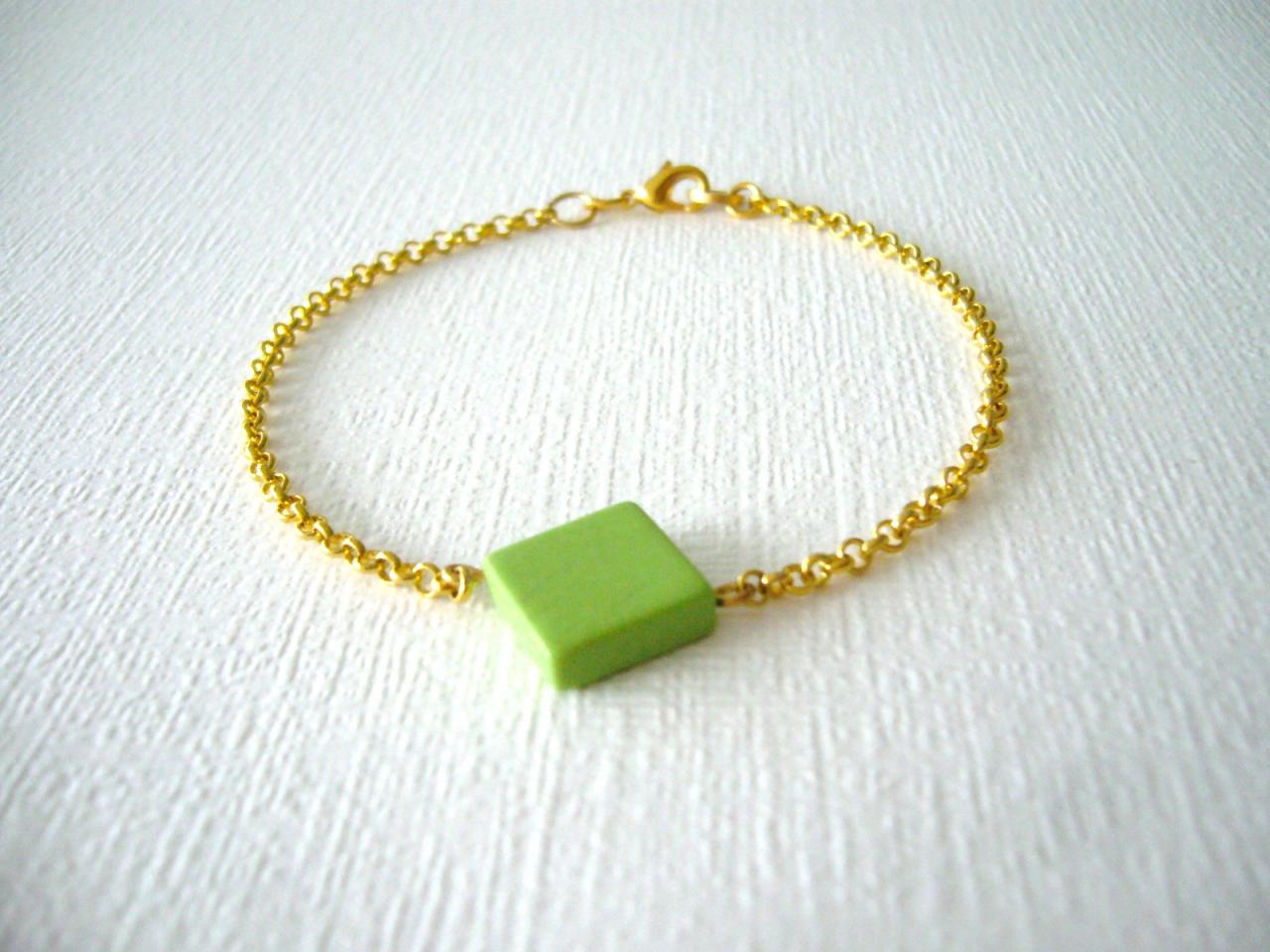 Geometric Rhombus Green Bracelet, Minimal Style, Gold Dainty Friendship Jewelry