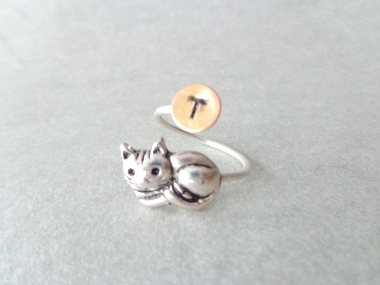Cat Ring, Personalized Ring, Adjustable Ring, Animal Ring, Initials Ring
