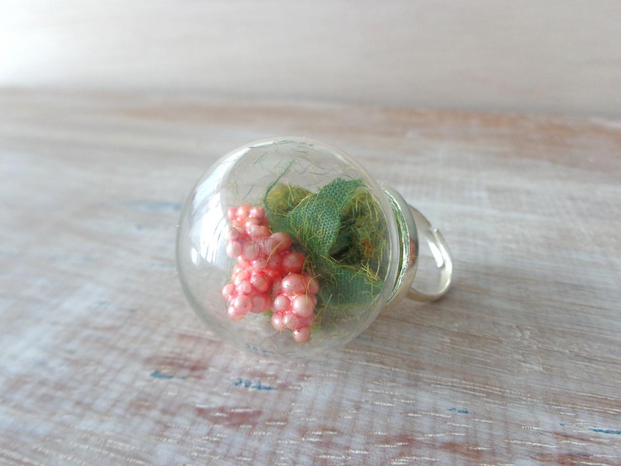 Glass Globe Dome Flower Ring, Moss Nature Jewelry on Luulla