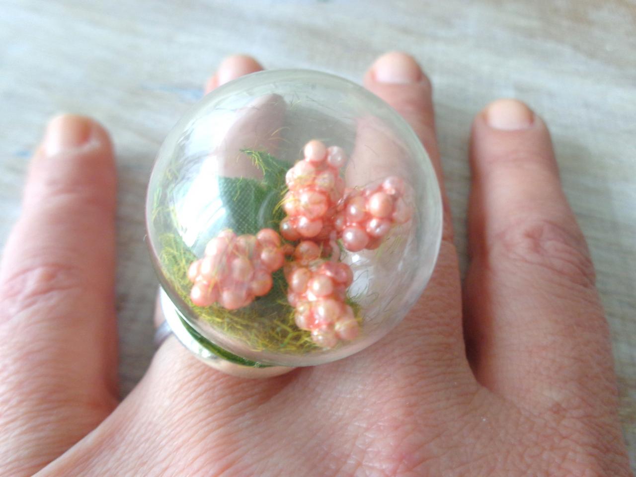 Glass Globe Dome Flower Ring, Moss Nature Jewelry on Luulla