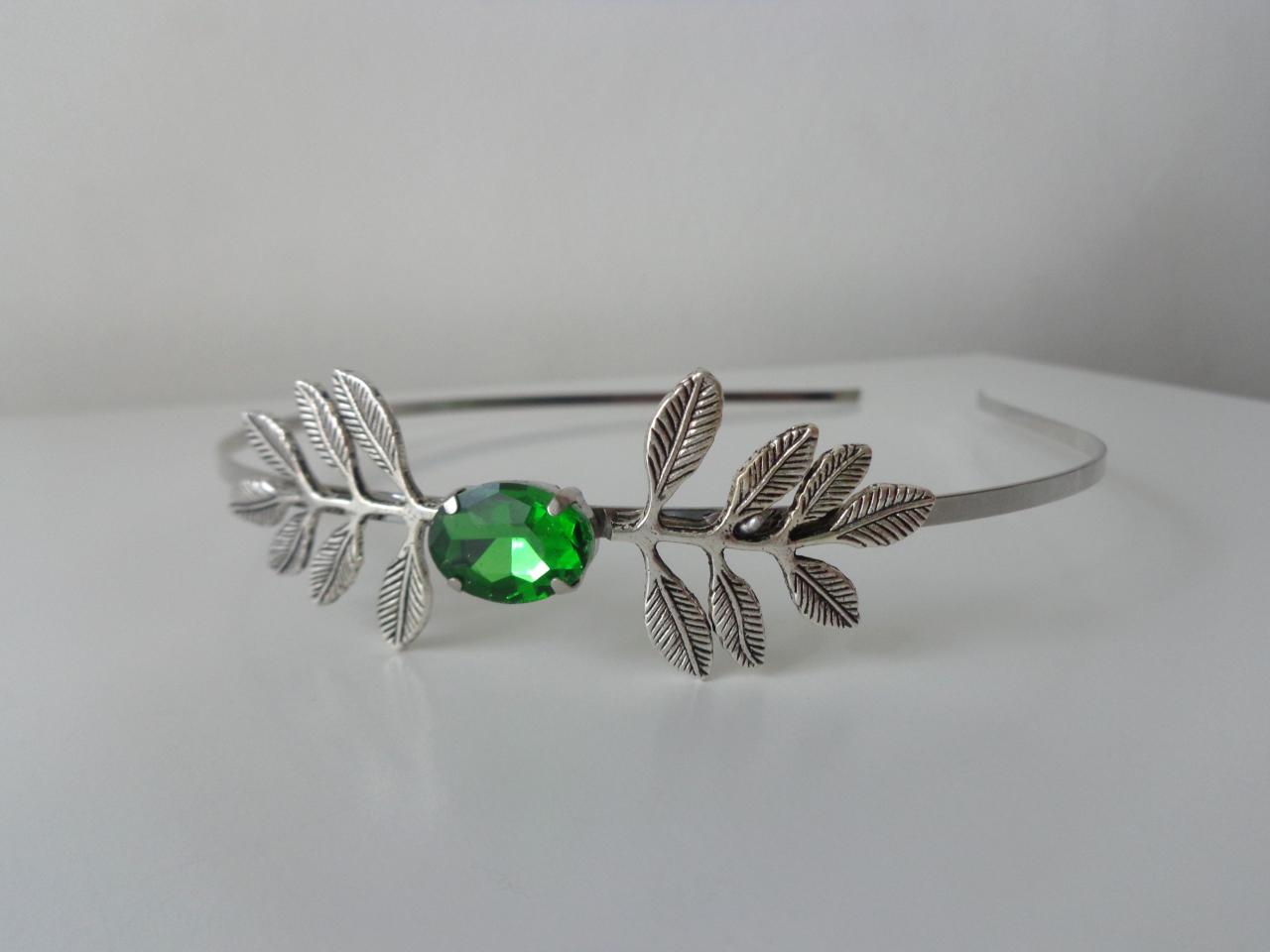 Silver Emerald Green Flower Metal Headband Hair Accessory