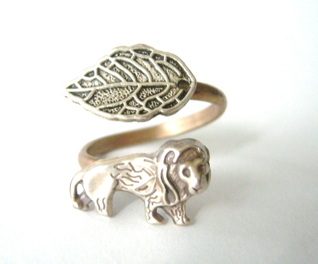 Silver Lion Wrap Ring, Adjustable Ring, Animal Ring