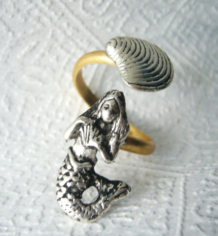 Silver Mermaid Ring, Adjustable Ring