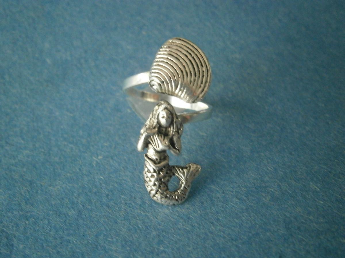 Silver Mermaid Ring, Adjustable Ring, Animal Ring
