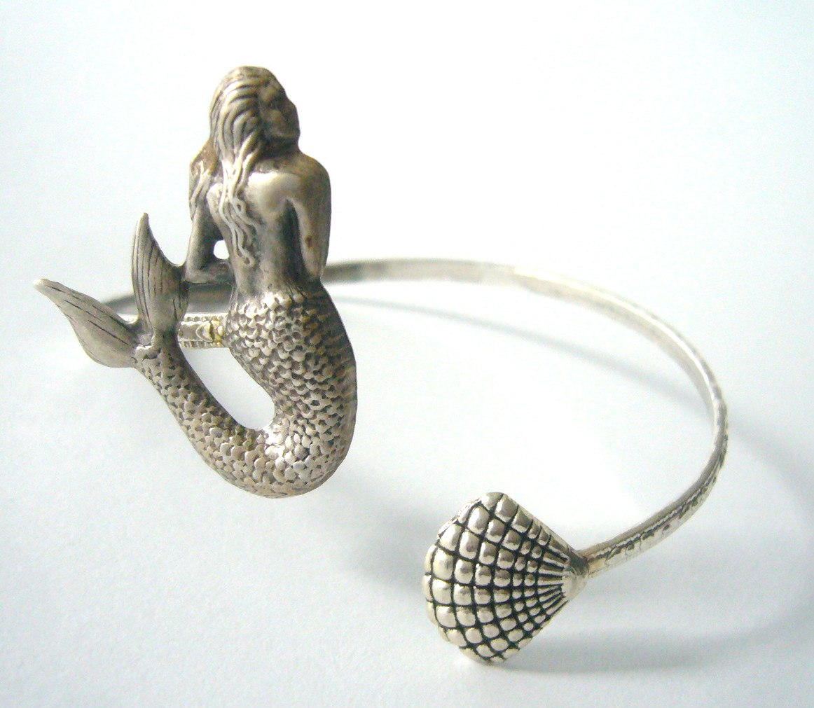 Silver Mermaid Cuff Bracelet With A Shell Wrap Style