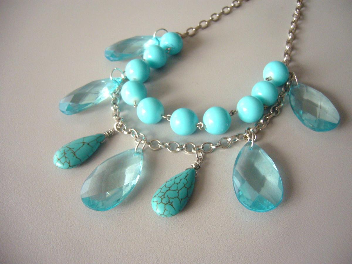 Turquoise and Silver Statement Necklace Handmade