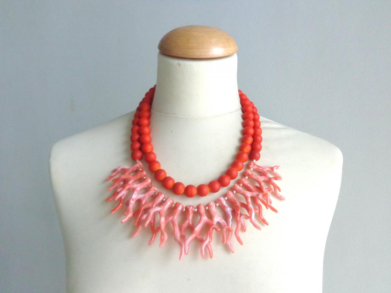 Handmade Orange Coral Branch Statement Necklace