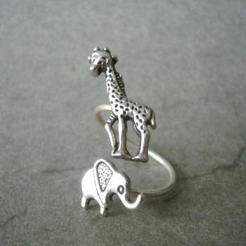 Silver Elephant Giraffe Ri..