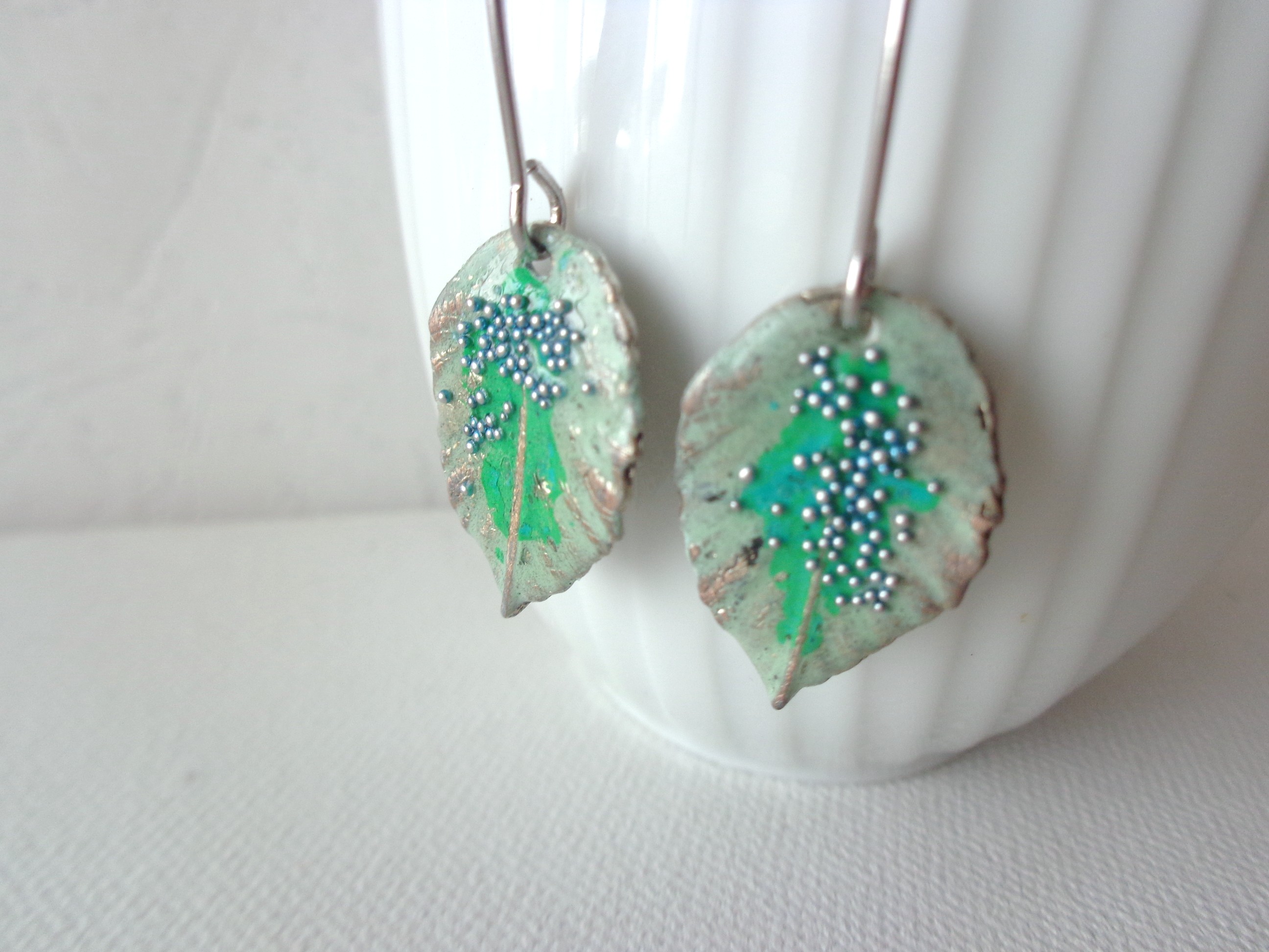 Mint Green Leaf Earrings, Seafoam Green, Pastel Jewelry on Luulla